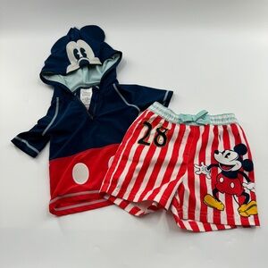 Disney Baby Mickey Mouse Swim Set | Hooded Rash Guard & Swim Trunks